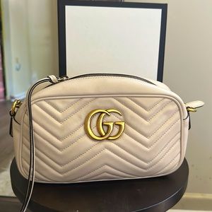 Authentic GUCCI GG Marmont Leather Small Crossbody in White